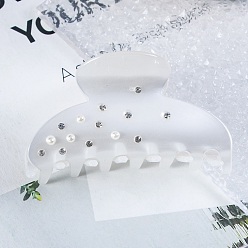 White Acrylic Claw Hair Clips for Women, Moon Large Claw Clip for Thick Hair, with Rhinestone & Plastic Imitation Pearl, White, 40x77x40mm