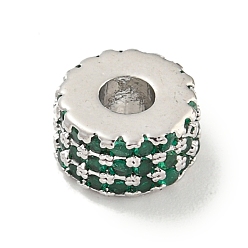 Зеленый Обшивка стойки латунь с циркониевыми бусинами, долговечный, без свинца и без кадмия, плоско-круглые, платина, зелёные, 8x4.5 мм, отверстие : 2.5 мм