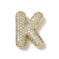 Letter K Латунные микро проложить кубического циркония подвески, без свинца и без кадмия, реальный 18 k позолоченный, Письмо K, 22x16.5x6 мм, отверстие : 4x2.5 мм