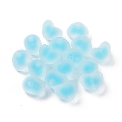 Deep Sky Blue Rubberized Style Transparent Acrylic Beads, Two Tone, Bead in Bead Style, Heart, Deep Sky Blue, 14x18x13.8mm, Hole: 2.8mm