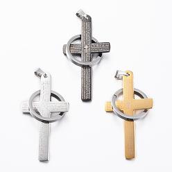 Mixed Color 304 Stainless Steel Big Pendants, Cross with Rings and Words, Mixed Color, 53x30x2.2mm, Hole: 9x5mm