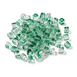 Medium Sea Green Two Tone Transparent Glass Beads, Cube, Medium Sea Green, 6x6x7mm, Hole: 1.4mm, about 500pcs/bag