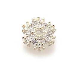 Серебро Покрытие стойки латунь микро паве прозрачные колпачки из кубического циркония, долговечный, без свинца и без кадмия, снежинка, серебряные, 8x2 мм, отверстие : 1.3 мм