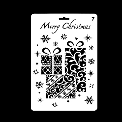 White Christmas Theme Plastic Drawing Painting Stencils Templates, Square, Gift Box Pattern, White, 25.9x17.2cm