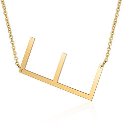 Letter E 201 Stainless Steel Initial Pendants Necklaces, with Cable Chains, Letter, Letter.E, 17.3~18.3 inch(44~46.5cm)x1.5mm, LetterE: 37.5x17.5x1mm