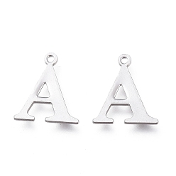 Letter A 304 Stainless Steel Charms, Laser Cut, Alphabet, Stainless Steel Color, Letter.A, 12.5x10.5x0.8mm, Hole: 1mm