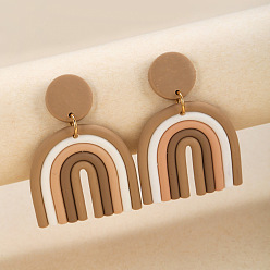 Camel Polymer Clay Arch Dangle Stud Earrings for Women, Camel, 60x40mm