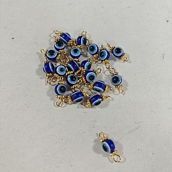 Medium Blue 20Pcs Resin Evil Eye Round Bead with 304 Stainless Steel Connector Charms, Golden, Medium Blue, 16mm