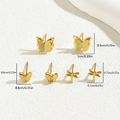 Золотой 3 пары модных 201 серьги-гвоздики из нержавеющей стали в виде бабочек и стрекоз, золотые, 7~9x7~10 мм