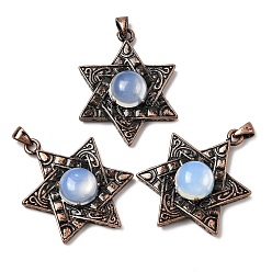 Опал Подвески с опаловой звездой Давида, с винтажной латунной рамкой красного медного оттенка, 33.5~34x25.5x7.5 мм, отверстие : 5x3 мм