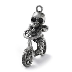 Antique Silver Tibetan Style Alloy Pendant, Frosted, Skeleton with Bike, Antique Silver, 45.5x42x20mm, Hole: 3mm