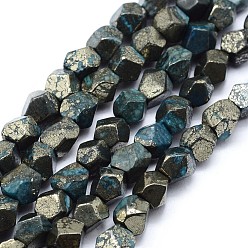 Deep Sky Blue Dyed Natural Pyrite Beads Strands, Star Cut Round Beads, Faceted, Deep Sky Blue, 7~8x6~8mm, Hole: 1mm, about 50~54pcs/strand, 15.5 inch(39.5cm)