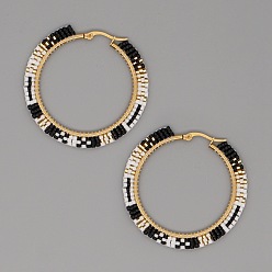 MI-E200094B Bohemian Colorful Geometric Beaded Handmade Large Circle Earrings
