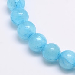 Light Sky Blue Dyed Natural Green Jade Beads Strands, Round, Light Sky Blue, 6mm, Hole: 1.2mm, about 63pcs/strand, 15.74 inch