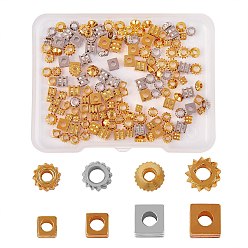 Golden 160 Pcs 8 Styles Brass Spacer Beads, Golden, 20pcs/style