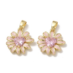 Pink Кулон из циркония, , с эмалью, без свинца и без кадмия, долговечный, стойки покрытие, реальный 18 k позолоченный, розовые, 16.5x16x4.5 мм, отверстие : 4.5 мм