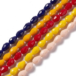 Mixed Color Faceted Glass Beads Strands, Teardrop, Mixed Color, 12x8~9mm, Hole: 1.2mm, about 57pcs/strand, 23.74''(60.3cm)