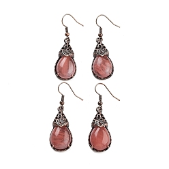 Вишневый Кварц Серьги с подвесками из кварцевого стекла вишневого цвета, женские латунные серьги с красной медью, 48x15 мм