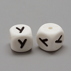 Letter Y Food Grade Eco-Friendly Silicone Beads, Chewing Beads For Teethers, DIY Nursing Necklaces Making, Letter Style, Cube, Letter.Y, 12x12x12mm, Hole: 2mm