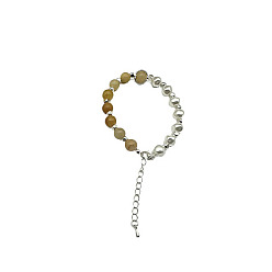 Yellow Jade Natural Yellow Jade Round Beaded Bracelet, Platinum, 7-1/8~9-1/8 inch(18~23cm)