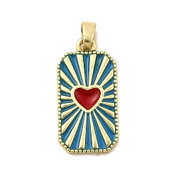 Синий Подвески из латуни в форме прямоугольника и сердца, с эмалью, стойки покрытие, долговечный, без кадмия и без свинца, золотые, синие, 27.5x14x2.5 мм, отверстие : 3.5x5.5 мм