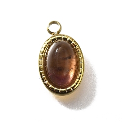 Аметист 304 прелести нержавеющей стали, овальные, с естественным аметист, реальный 18 k позолоченный, ионное покрытие (ip), 10x6x3.5 мм, отверстие : 1.2 мм