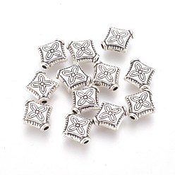 Antique Silver Alloy Beads, Lead Free & Nickel Free , Rhombus, Antique Silver, Size: about 10mm long, 9mm wide, 3mm thick, Hole: 1mm