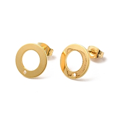 Real 24K Gold Plated 201 Stainless Steel Stud Earring Findings, with 304 Stainless Steel Pin & Hole & Friction Ear Nuts, Donut, Real 24K Gold Plated, 12mm, Hole: 1.2mm, Pin: 0.7mm