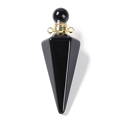 Обсидиан Натуральный обсидиан, граненый конус, открывающийся флакон для духов, большие подвески, с 304 фурнитурой из нержавеющей стали, золотые, 49.5~51.5x18.5x18.5 мм, отверстие : 1.8 мм
