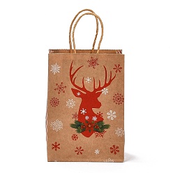 Deer Christmas Theme Rectangle Paper Bags, with Handles, for Gift Bags and Shopping Bags, Deer, Bag: 8x15x21cm, Fold: 210x150x2mm