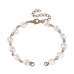 Clear Square Faceted Glass Beaded Link Chain Bracelet Making, with Lobster Claw Clasp, Fit for Connector Charms, Clear, 6-1/4~6-3/8 inch(15.8~16.2cm)