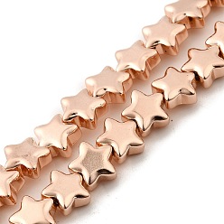 Светло-Золотое Покрытие Стеклянные бусины с гальваническим покрытием , звезда, полное покрытие, свет позолоченные, 8x8.5x4 мм, отверстие : 0.8 мм, около 56 шт / нитка, 15.51'' (39.4 см)