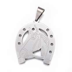 Stainless Steel Color 201 Stainless Steel Big Pendants, Horseshoe, Stainless Steel Color, 60x50x3mm, Hole: 10x16mm