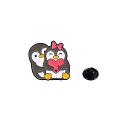 Penguin Valentine's Day Hugging Animal with Heart Enamel Pins, Alloy Brooches, Penguin, 28x29mm