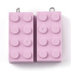 Pearl Pink Opaque Acrylic Pendants, with Platinum Iron Loop, Long Rectangle Building Block Charms, Pearl Pink, 36x16x11.5mm, Hole: 1.5mm
