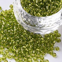 Vert Jaune 12/0 perles de rocaille de verre, trou rond argenté, ronde, vert jaune, 2mm, trou: 1 mm, sur 30000 perles / livre