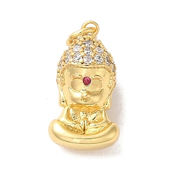 Human Brass Micro Pave Clear Cubic Zirconia Pendants, with Jump Rings, Real 14K Gold Plated, Figure of Buddha, 15x8x7mm, Hole: 2.5mm