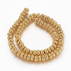 Golden Plated Electroplated Natural Lava Rock Beads Strands, Long-Lasting Plated, Rondelle, Golden Plated, 8.5~9x4.5~5mm, Hole: 1.2mm, about 81pcs/strand, 16.41 inch(41.7cm)