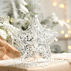Star Transparent Glass Sequins Ball Pendant Decorations, Christmas Tree Hanging Decorations, Star, 100x100mm