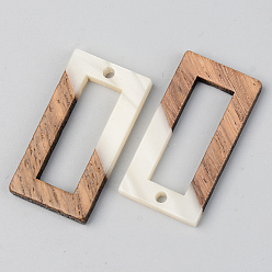 (404) Непрозрачное AB Кислое яблоко Подвески из непрозрачной смолы и ореха, прямоугольные, цветочный белый, 28x15x3 мм, отверстие : 2 мм