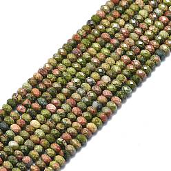 Unakite Natural Unakite Beads Strands, Faceted, Rondelle, 6x4mm, Hole: 1mm, about 85~90pcs/strand, 15.55 inch(39.5cm)