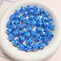 Dodger Blue UV Plating Plastic Beads, Iridescent Star, Dodger Blue, 16x16mm, Hole: 2.5mm