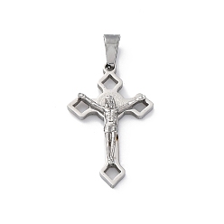 Нержавеющая Сталь Цвет Не тускнеющие 304 подвески из нержавеющей стали, подвеска в виде креста-распятия, цвет нержавеющей стали, 31x20x5 мм, отверстие : 7x3 мм