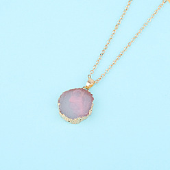 Light pink Irregular Sunflower Pendant Necklace with Resin Stone for Women
