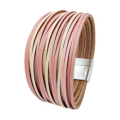 Pearl Pink PU Leather Multi-strand Bracelets, with Magnetic Clasps, Pearl Pink, 8-1/8 inch(20.5cm)