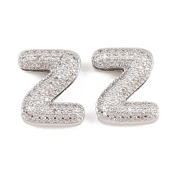 Letter Z Латунные микропаве из прозрачного кубического циркония, без кадмия и без свинца, стойки покрытие, долговечный, платина, Письмо Z, 14x11.5x5.4 мм, отверстие : 2.3x11 мм