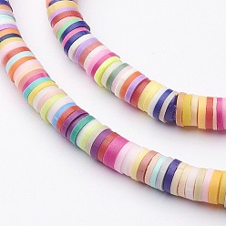 Mixed Color Eco-Friendly Handmade Polymer Clay Beads, Disc/Flat Round, Heishi Beads, Mixed Color, 5x1mm, Hole: 2mm, about 380~400pcs/strand, 17.7 inch