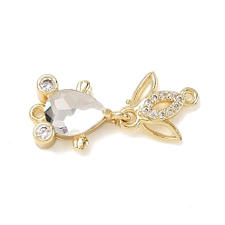 Прозрачный Латунные микропаве прозрачные кубические цирконии подвески-фигурки для рыбок, со стеклом, стойки покрытие, золотые, прозрачные, 23.5x9.5x4.5 мм, отверстие : 1 мм