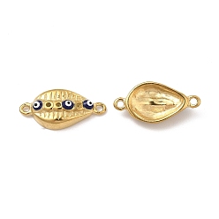 Midnight Blue Vacuum Plating 201 Stainless Steel Evil Eye Enamel Connector Rhinestone Settings, Real 18K Gold Plated, Shell, Midnight Blue, Fit for 1mm Rhinestone, 19x9x4mm, Hole: 1.2mm