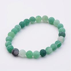 Green Natural Weathered Agate(Dyed) Stretch Beads Bracelets, Green, 2 inch(50mm)